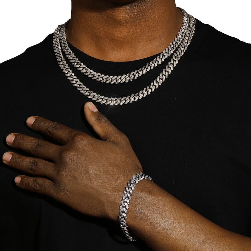 10MM DIAMOND PRONG LINK CHAIN & BRACELET SET