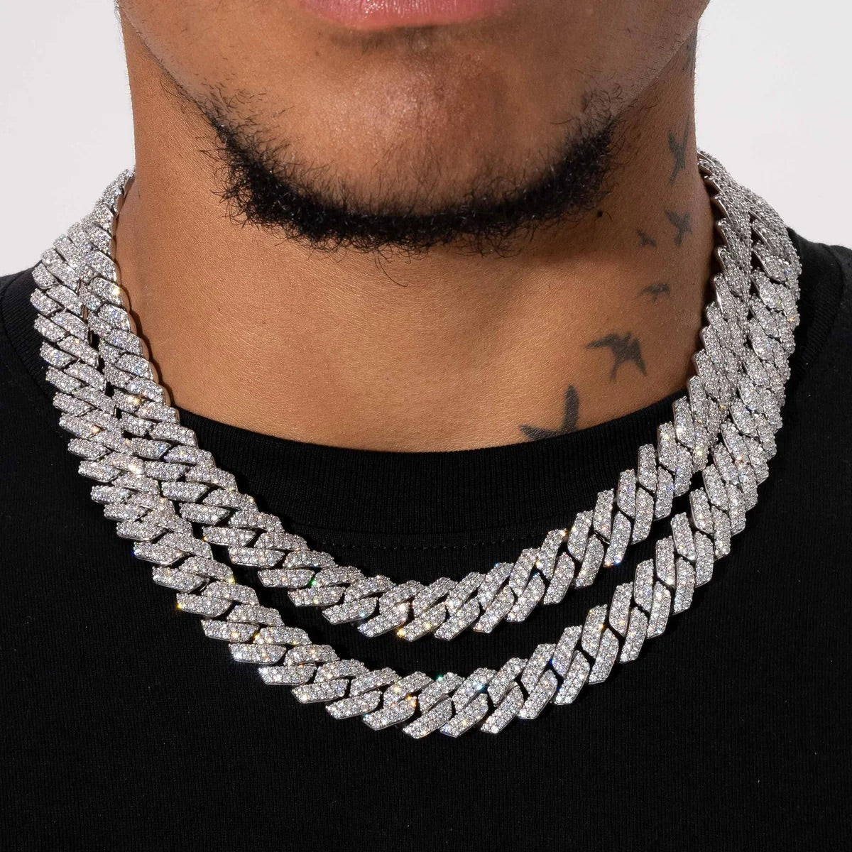 14MM DIAMOND PRONG LINK CHAIN - WHITE GOLD