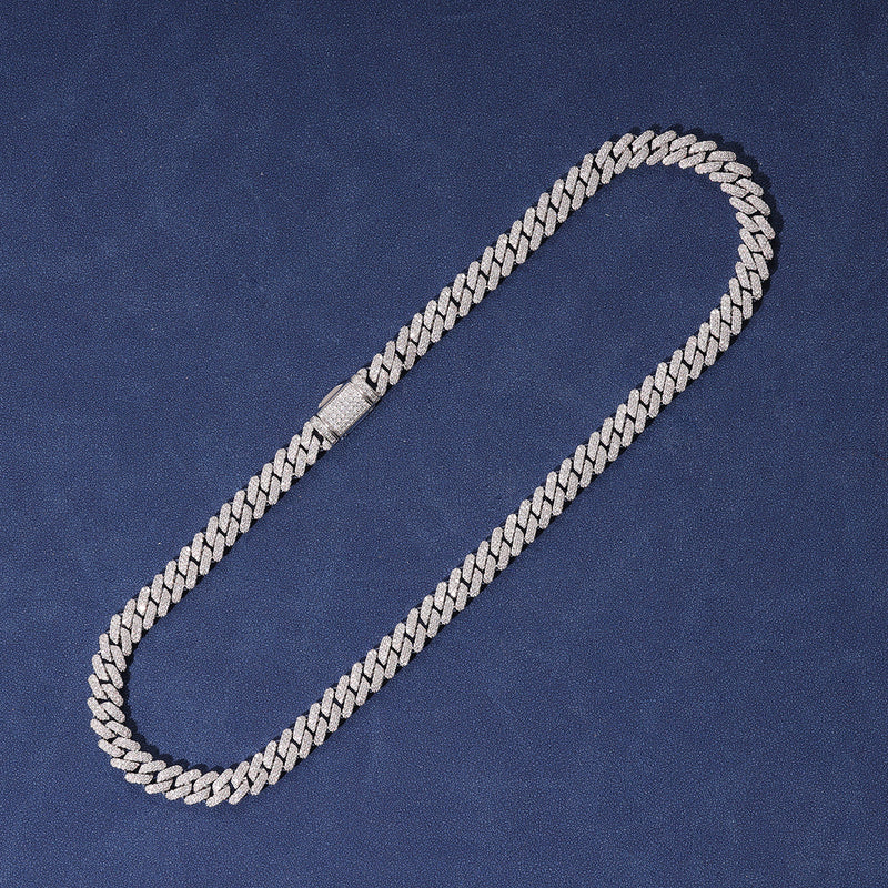 12MM DIAMOND PRONG LINK CHAIN - WHITE GOLD