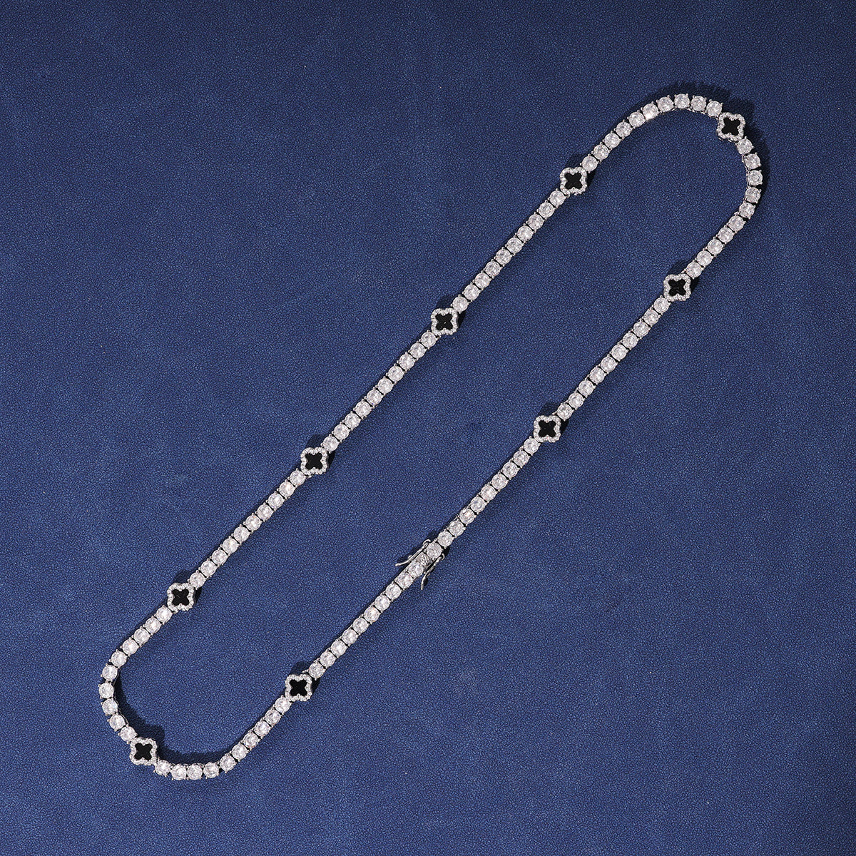 BLACK MOTIF TENNIS CHAIN - WHITE GOLD