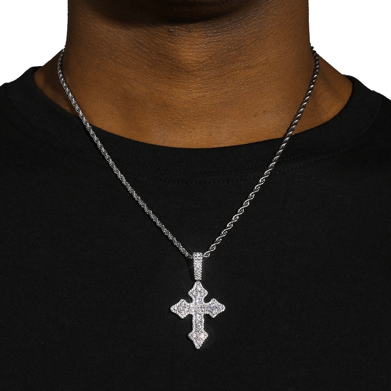 CLUSTERED CROSS PENDANT - WHITE GOLD