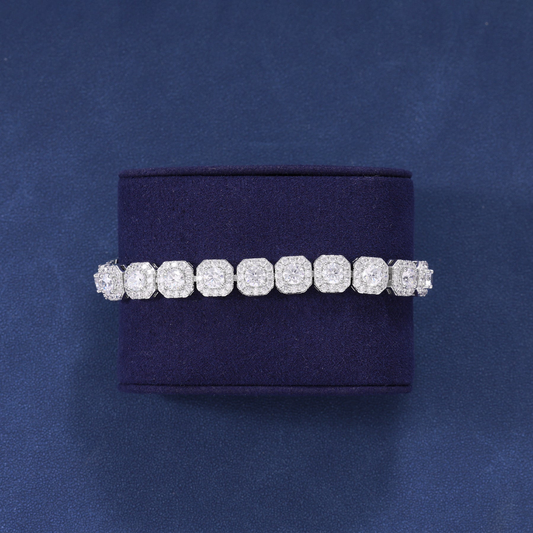 10MM CLUSTERED TENNIS BRACELET - WHITE GOLD