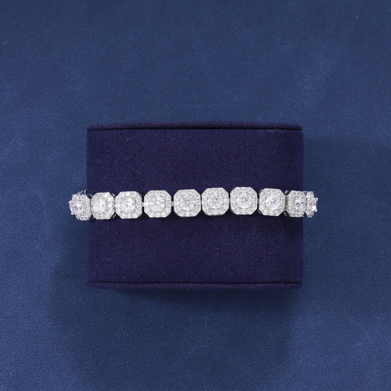 10MM CLUSTERED TENNIS BRACELET - WHITE GOLD