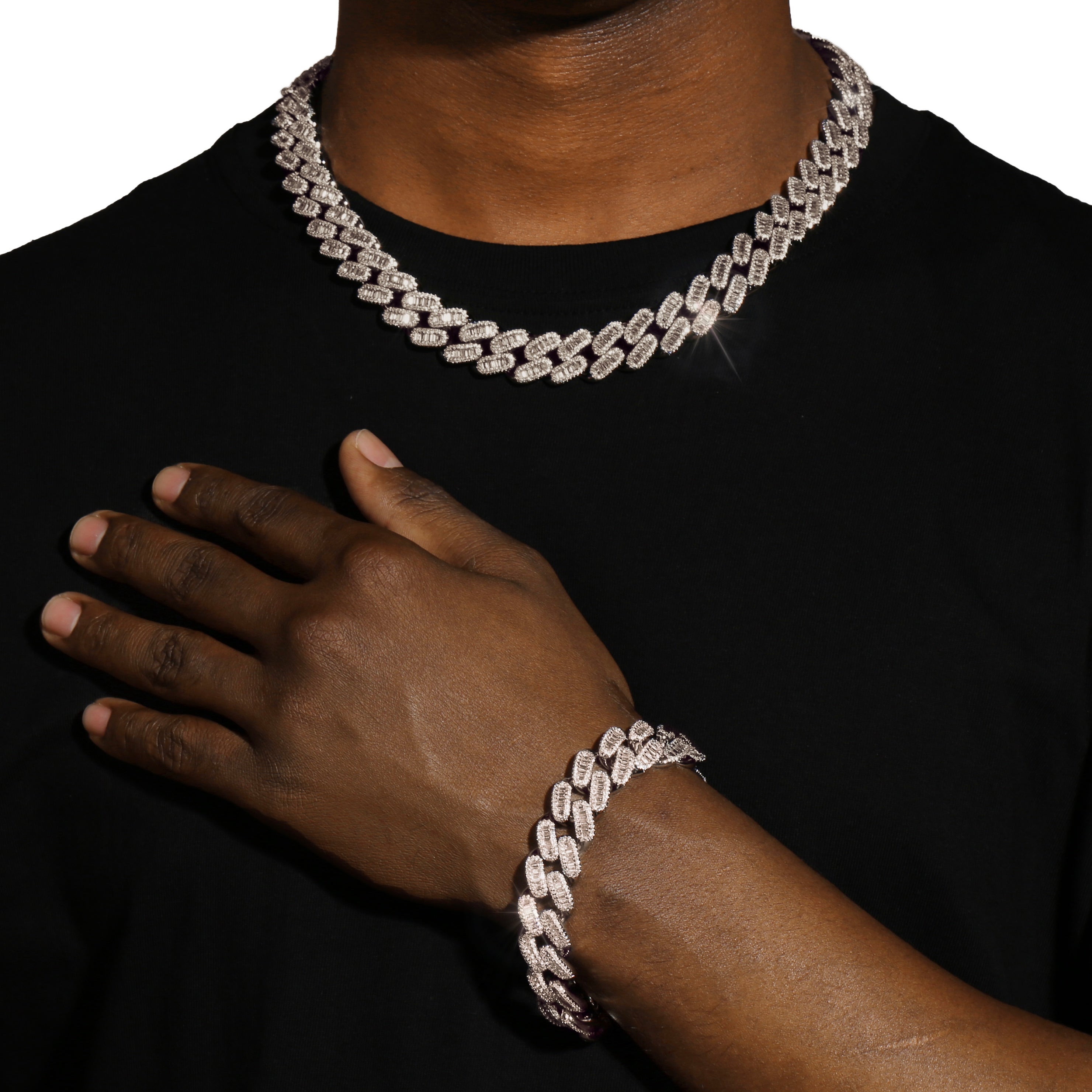 15MM BAGUETTE CUBAN LINK CHAIN & BRACELET SET