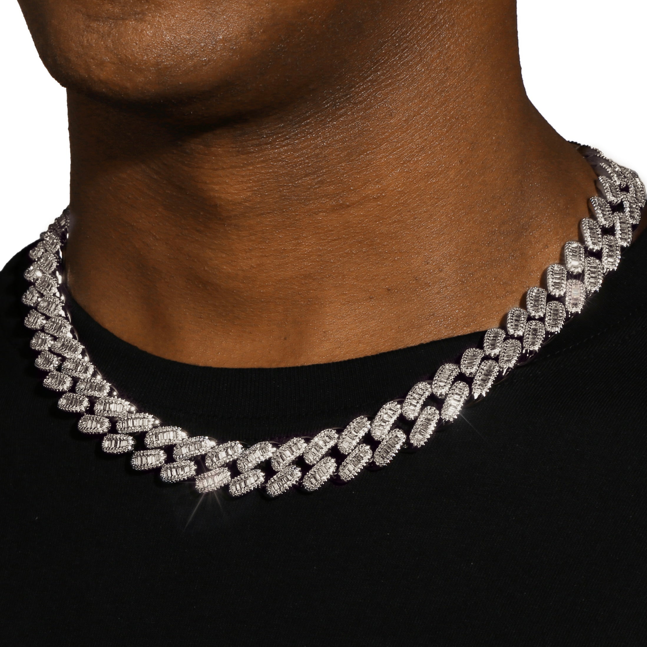 15MM BAGUETTE CUBAN LINK CHAIN - WHITE GOLD