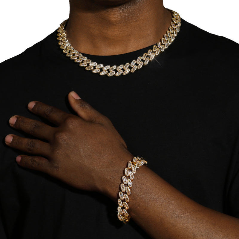 15MM BAGUETTE CUBAN LINK BRACELET - GOLD