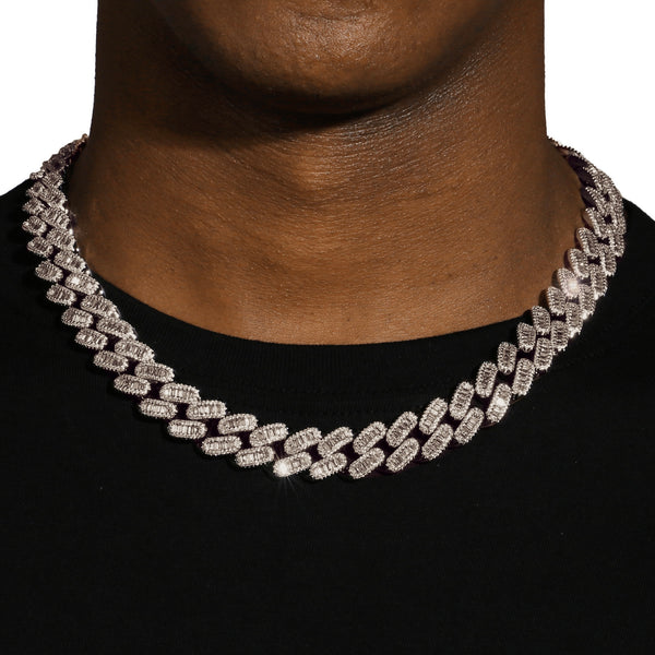 15MM BAGUETTE CUBAN LINK CHAIN - WHITE GOLD