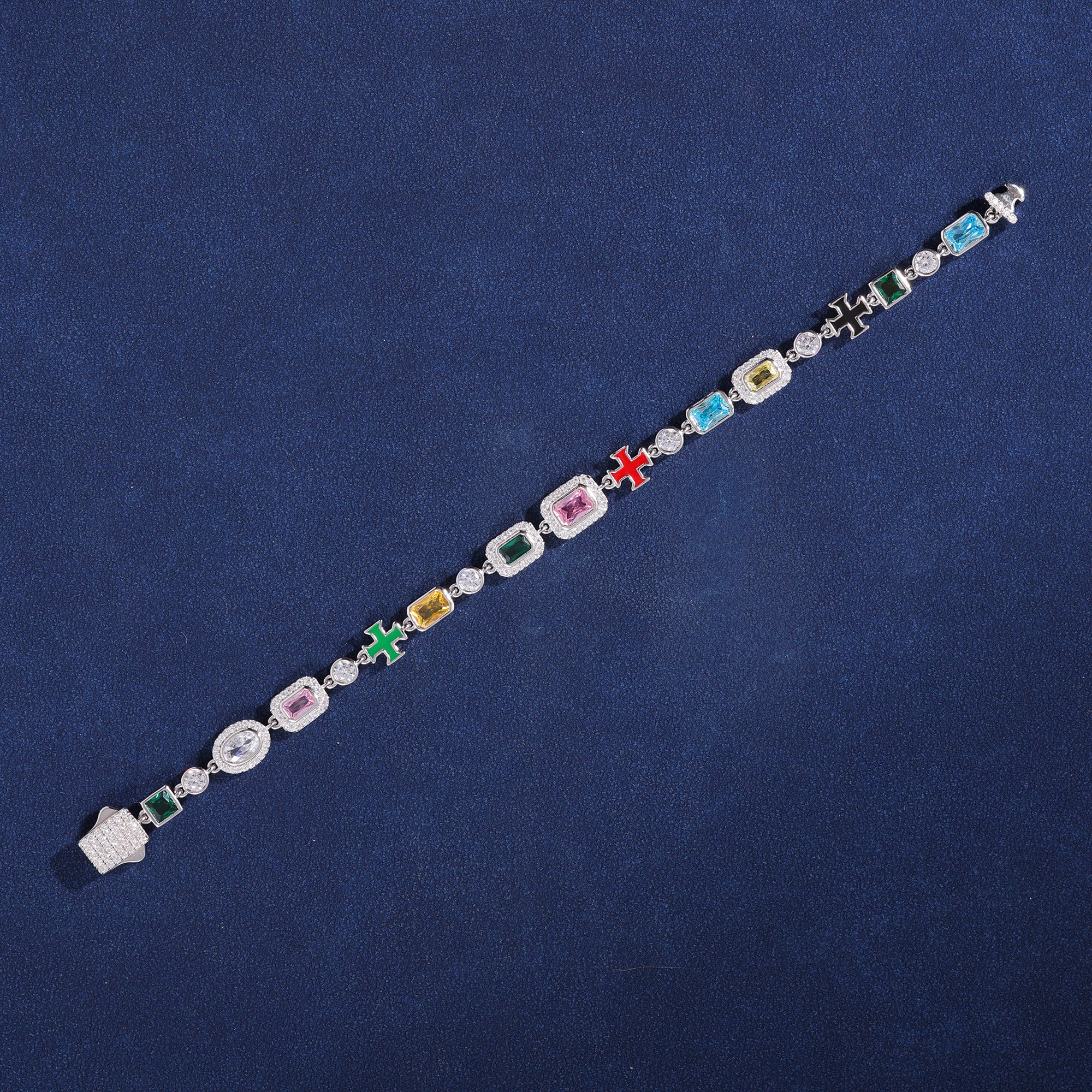 MULTI GEMSTONE MOTIF BRACELET - WHITE GOLD- 925 SILVER - VVS1