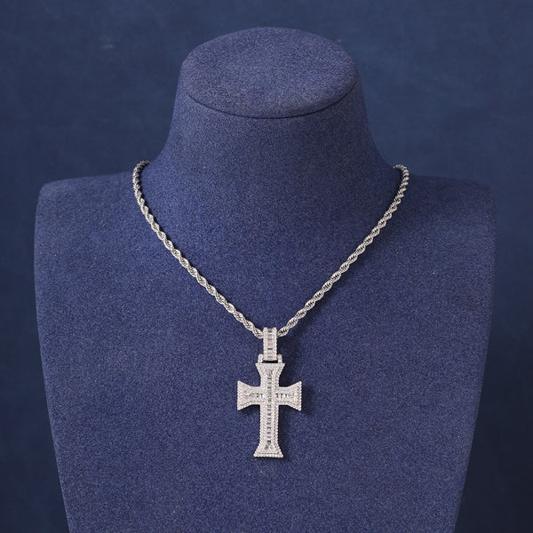 BAGUETTE CROSS PENDANT - WHITE GOLD