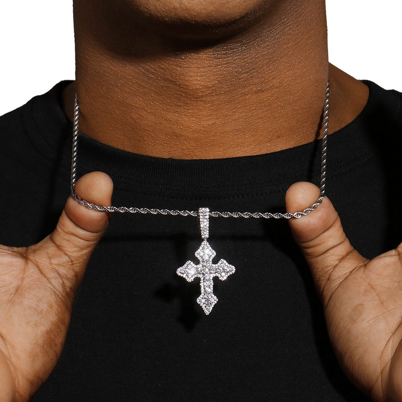 CLUSTERED CROSS PENDANT - WHITE GOLD