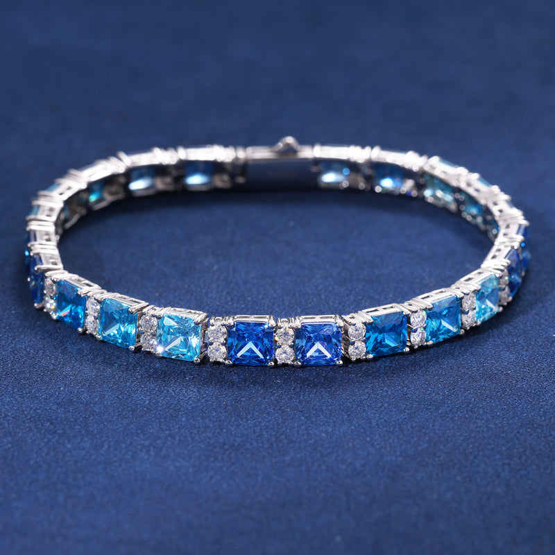 5MM MOISSANITE TRI-BLUE TENNIS BRACELET - 925 SILVER - VVS1