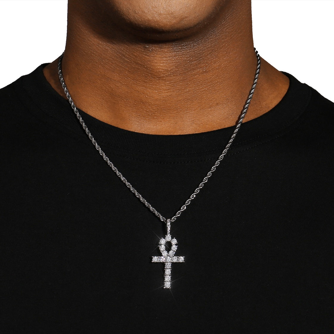 ICED ANKH PENDANT - WHITE GOLD