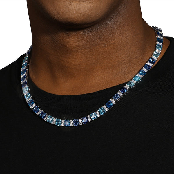 5MM MOISSANITE TRI-BLUE TENNIS CHAIN - 925 SILVER - VVS1