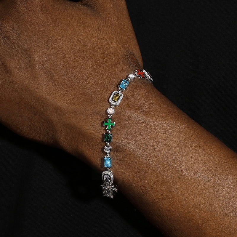 MULTI GEMSTONE MOTIF BRACELET - WHITE GOLD- 925 SILVER - VVS1