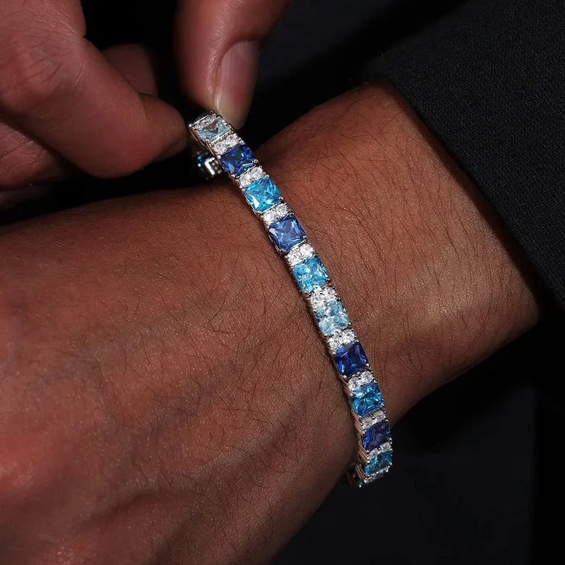 5MM MOISSANITE TRI-BLUE TENNIS BRACELET - 925 SILVER - VVS1