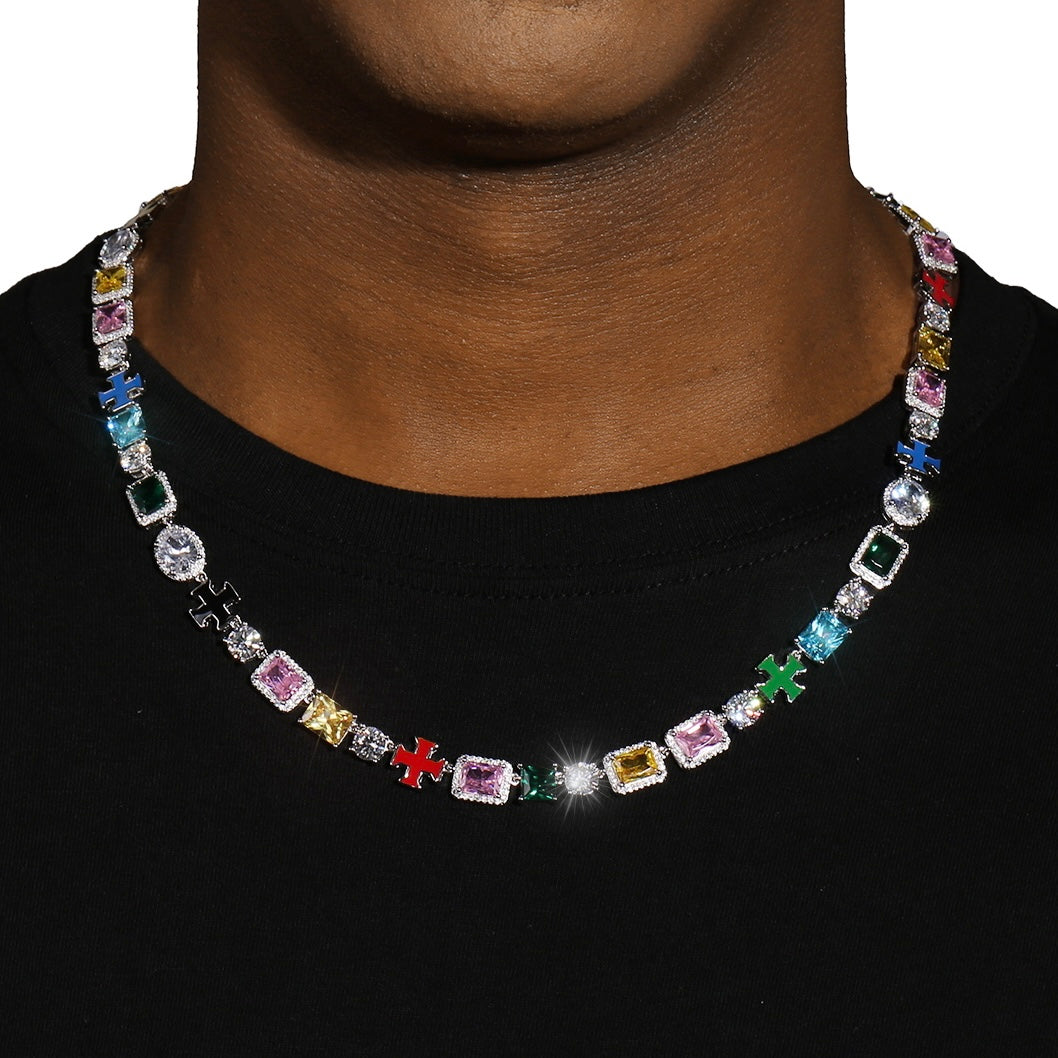 MULTI GEMSTONE MOTIF CHAIN - WHITE GOLD- 925 SILVER - VVS1