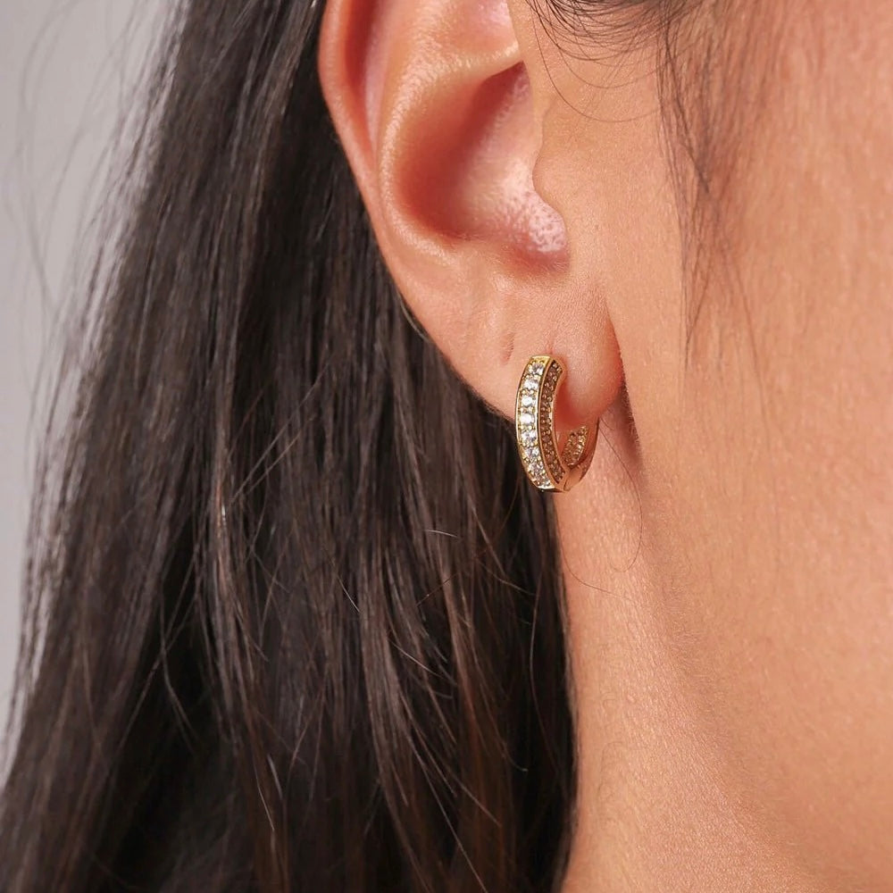 ICED HOOP EARRINGS - WHITE GOLD