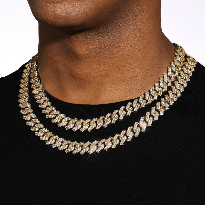 14MM DIAMOND PRONG LINK CHAIN - GOLD