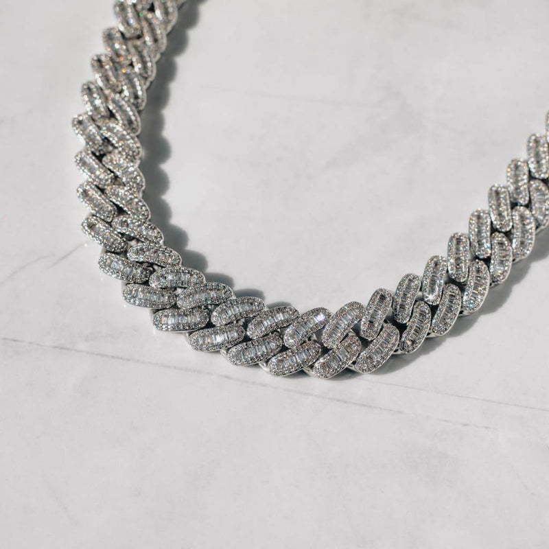 15MM BAGUETTE CUBAN LINK CHAIN - WHITE GOLD – Lobosjewelry