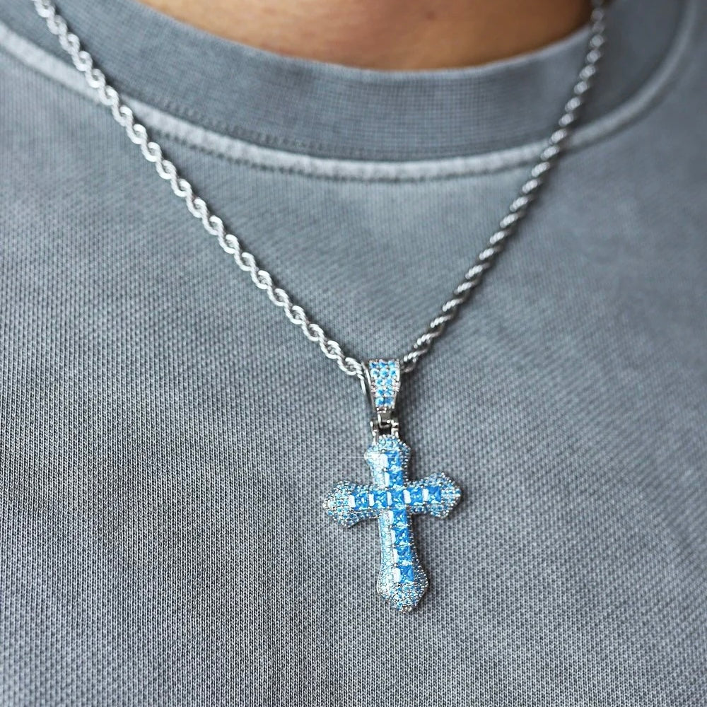 BLUE CROSS PENDANT - WHITE GOLD