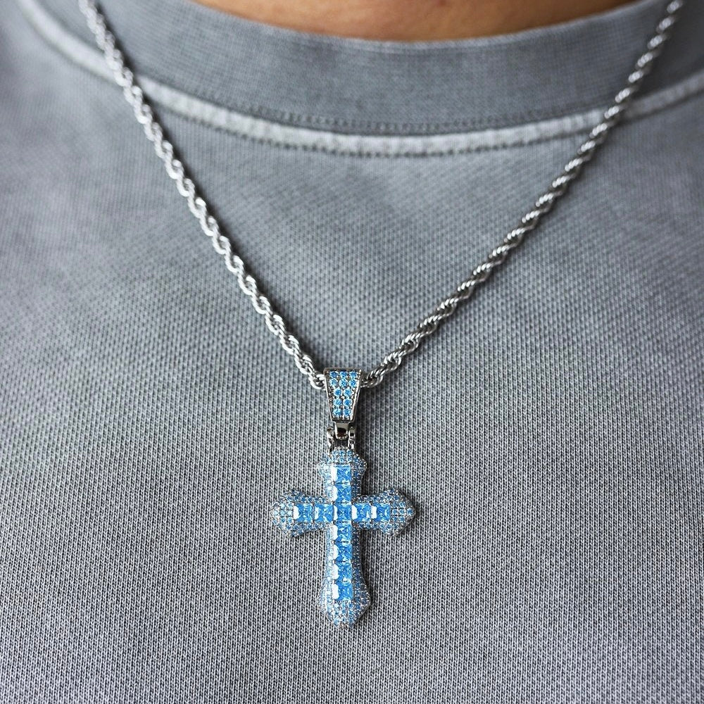 BLUE CROSS PENDANT - WHITE GOLD