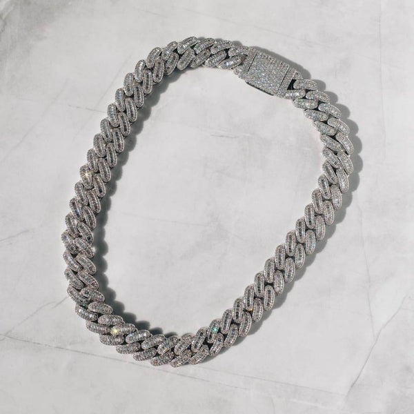 15MM BAGUETTE CUBAN LINK CHAIN - WHITE GOLD