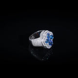 MOISSANITE BLUE CLOVER RING - 925 SILVER - VVS1