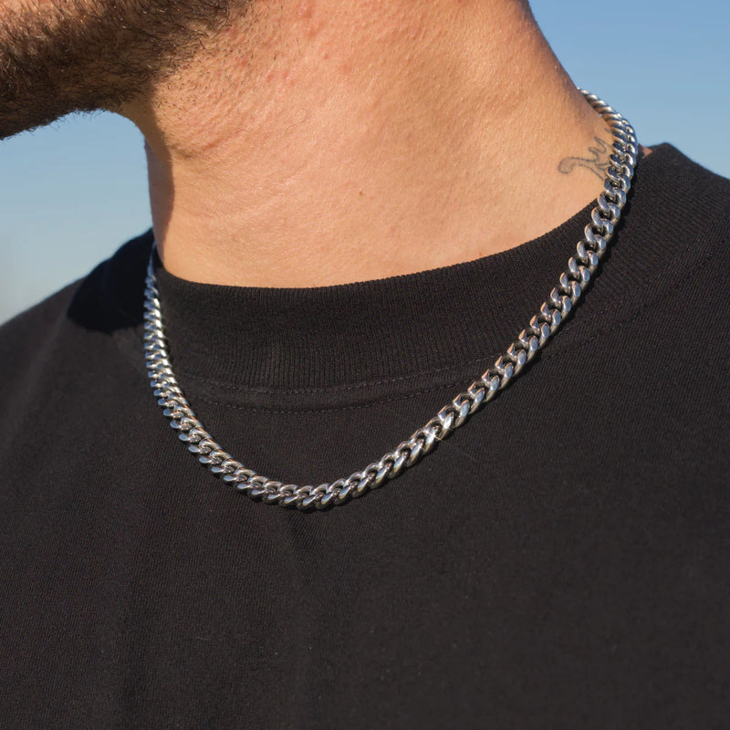 8MM CUBAN LINK CHAIN - WHITE GOLD