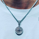 ICED COMPASS PENDANT - WHITE GOLD