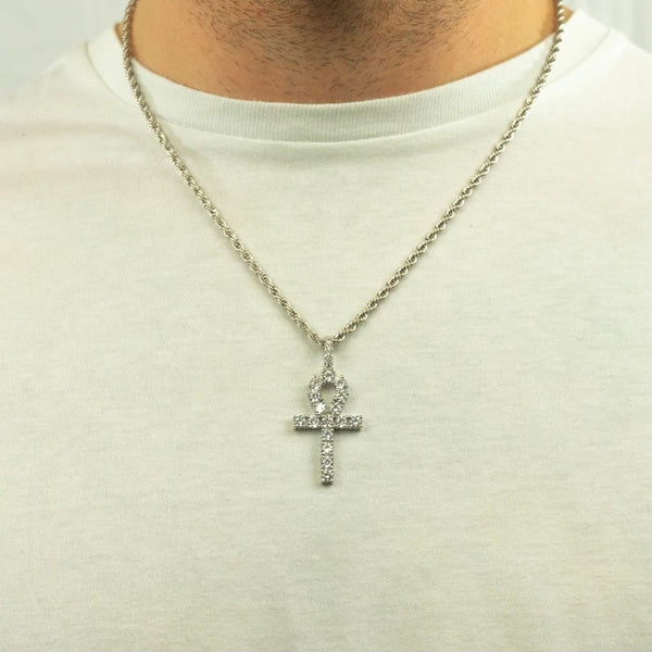 ICED ANKH PENDANT - WHITE GOLD